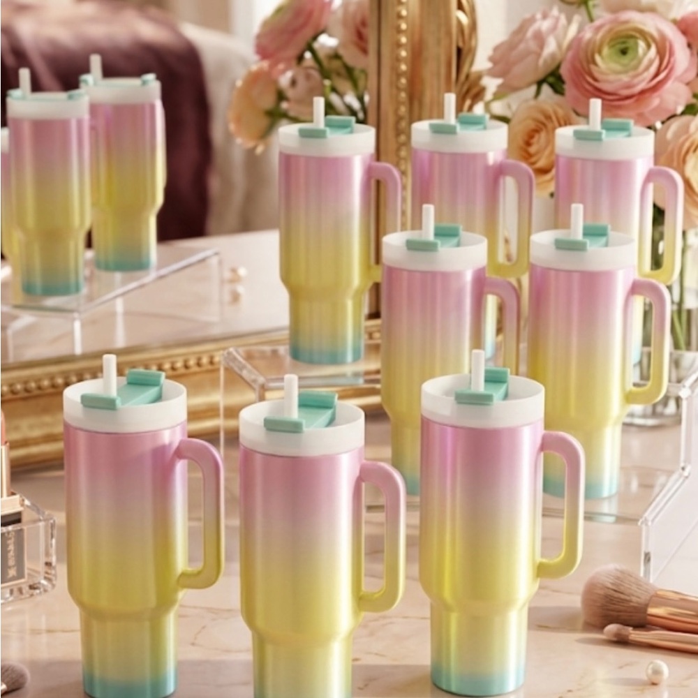3 unit print 3D Ombre Lipstick Holder Keychain Mug - Pink Yellow Blue
